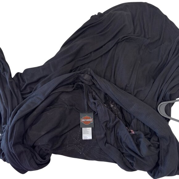 Harley-Davidson Womens L/XL Black Open-Front Cardigan With Graphic Design - Picture 9 of 12